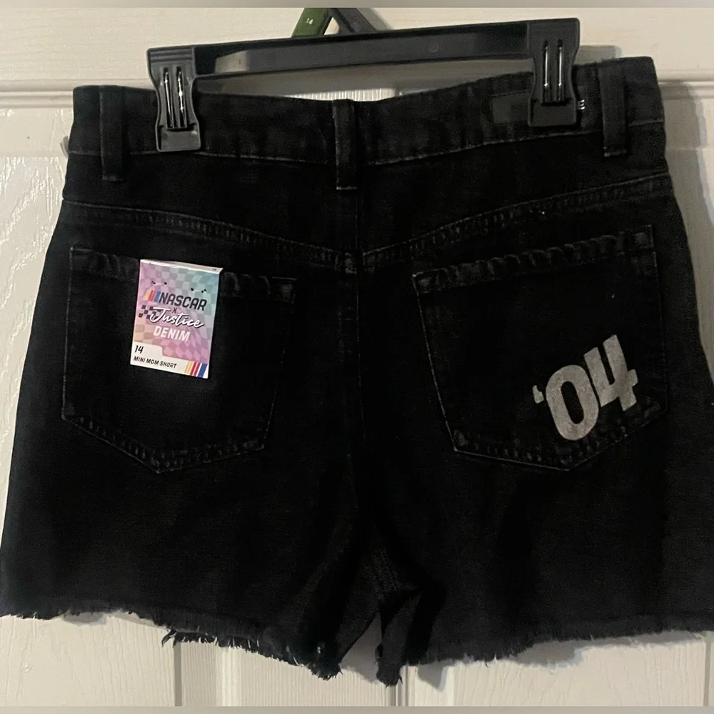 Justice x NASCAR Girls Black Denim Shorts Size 14 NWT‎ Keychain Included